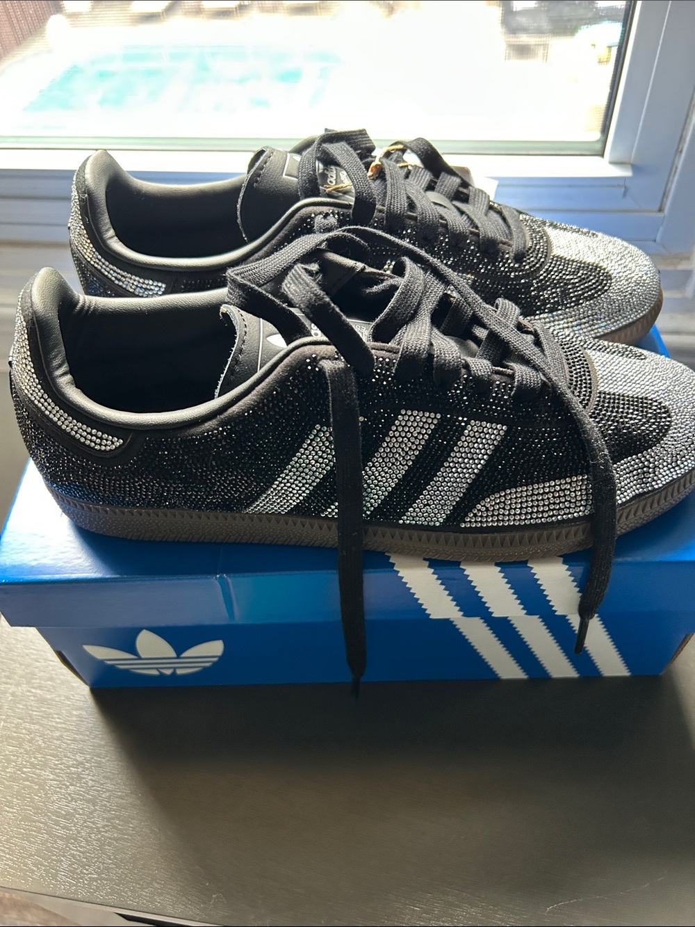 Adidas Samba Black Rhinestone-Embellished Low-Top Sneakers